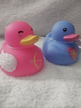 Cute Heart Rubber Duck Set - Blue Heart & Pink Angel Collectible Ducks